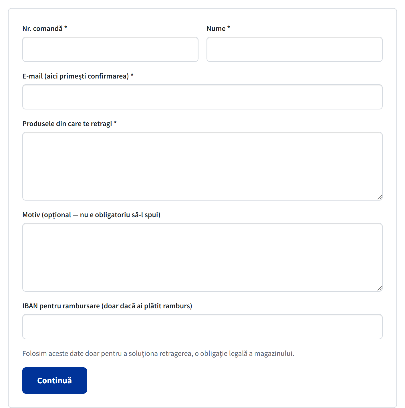 Formularul de retragere din contract, pasul 1