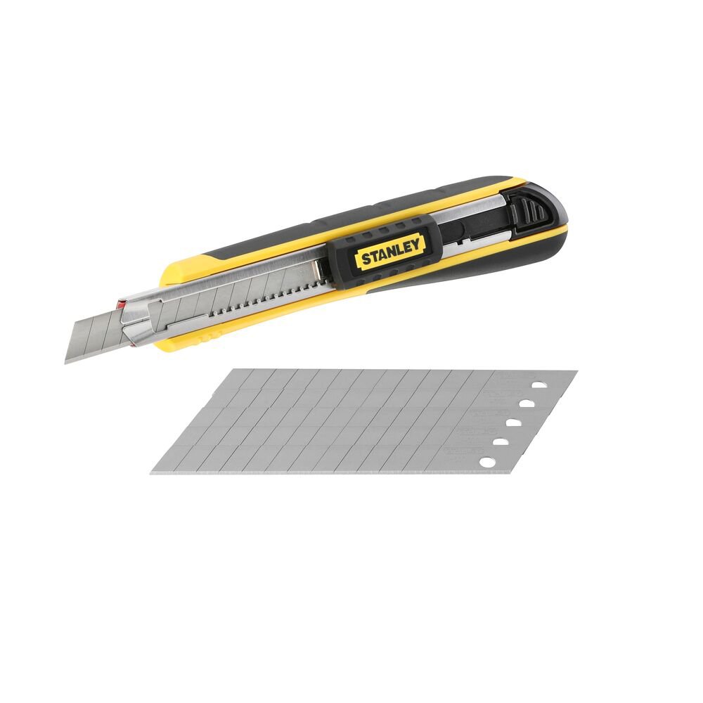 Stanley 0-10-475, Cutter Fatmax bimaterial cu blocare prin glisare, + 6 lame segmentate 9mm