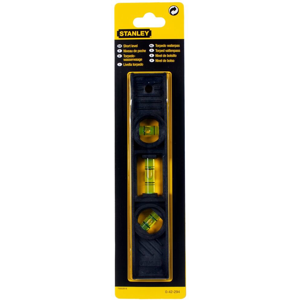 stanley 0-42-294, nivela torpedo, din plastic, 20 cm, 3 fiole blister 3 Stanley 0-42-294, nivela torpedo, din plastic, 20 cm, 3 fiole blister - imagine 3
