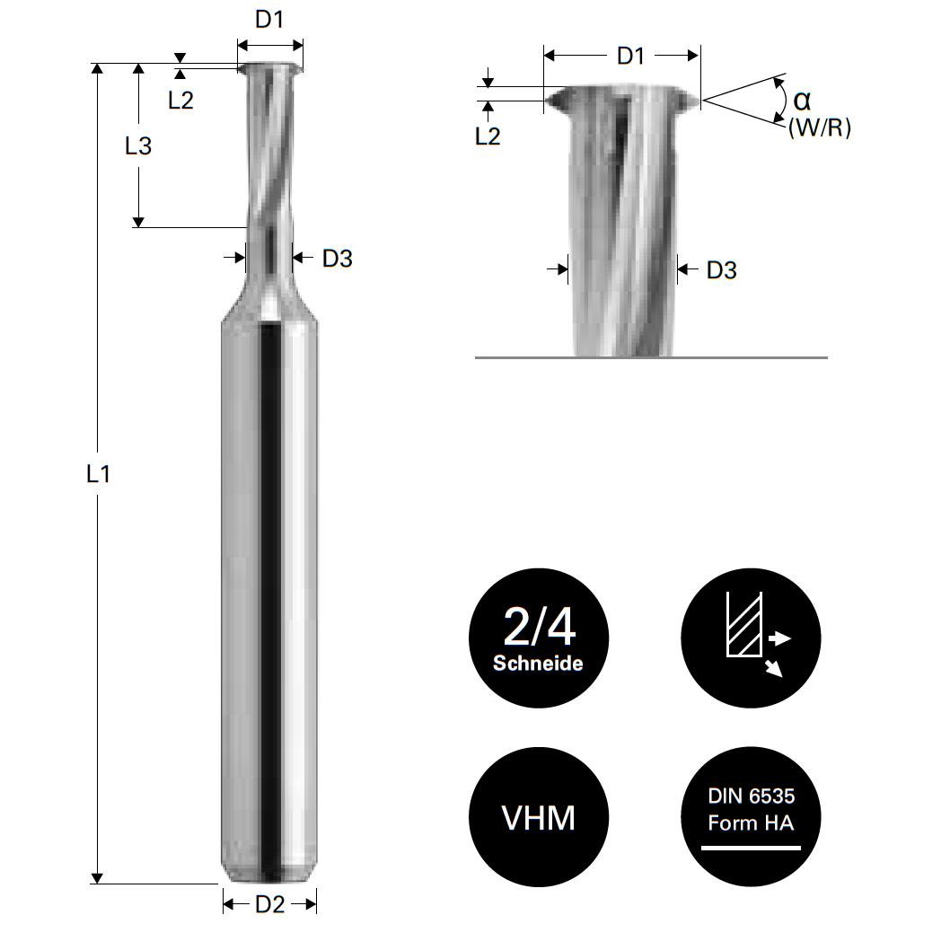 freza pentru filete m1.4, datron 00680014e, 0.98x3.0mm 2 Freza pentru filete M1.4, Datron 00680014E, 0.98x3.0mm - imagine 2