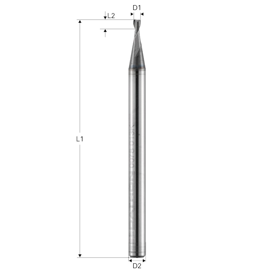 Freza pt. otel, X.CEED, 2 caneluri, Datron 0078013S, 1.3x1.2x3.0mm - imagine 2