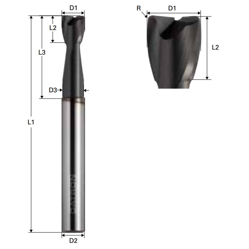 Freza de adancime cu raza, Triple Cut, 2 caneluri, Datron 00781045, R 0.5, 5.0x6.0x5.0mm - imagine 2