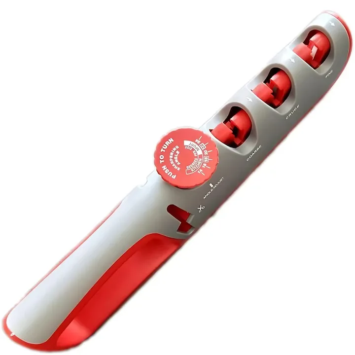 Ascutitor Cutite Profesional Macvi® 4 in 1 Reglabil, Ascutire, Finisare, Slefuire, Foarfeci, Unghi Ajustabil, Rosu Gri - imagine 4