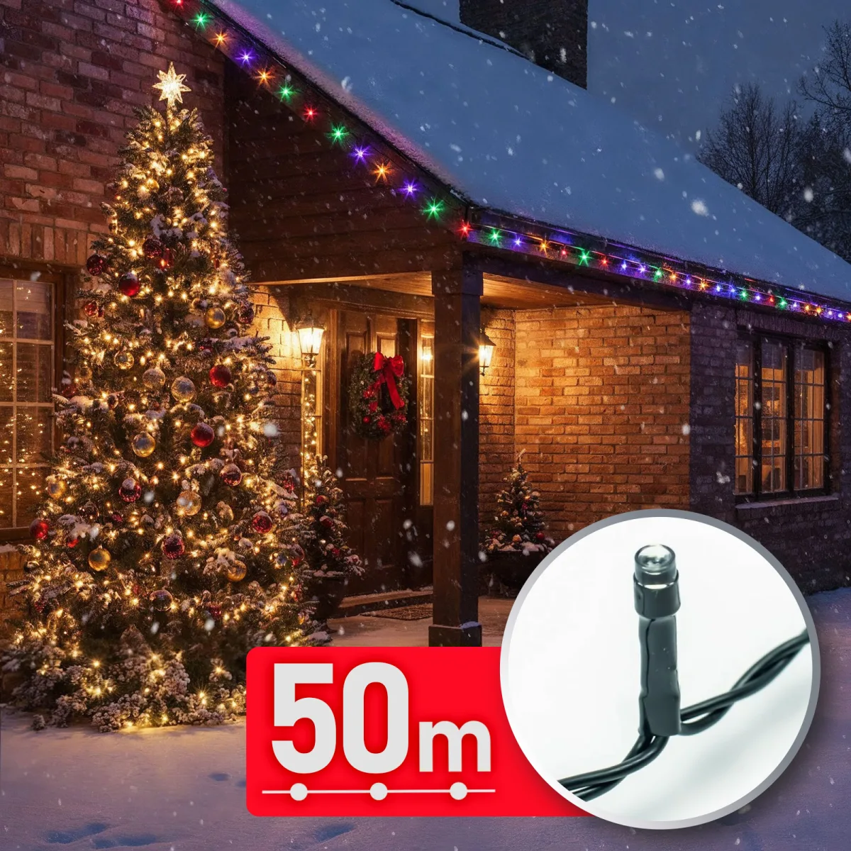 Ghirlanda luminoasa,  50 m,  colorata, 1000 LED-uri,  220-240V, 9W, cablu verde