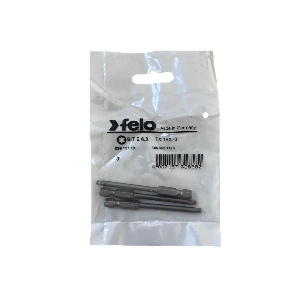 Set 3 biti Felo, seria Industrial profil Torx, E6.3, TX15, 73mm