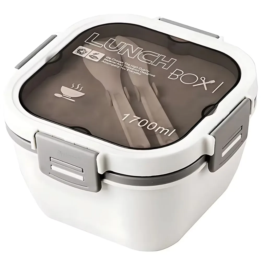 Caserola Alimentara Macvi® 1.7L cu 4 Compartimente si Recipient Sos Lunch Box BPA Free, Alb