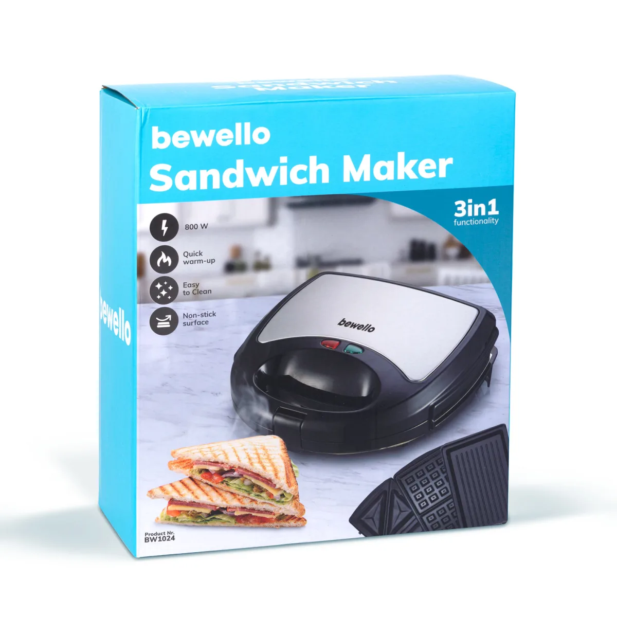 Sandwich maker 3 in 1 800W, aparat sandwich waffle grill, placi interschimbabile, antiaderent, negru argintiu - imagine 5