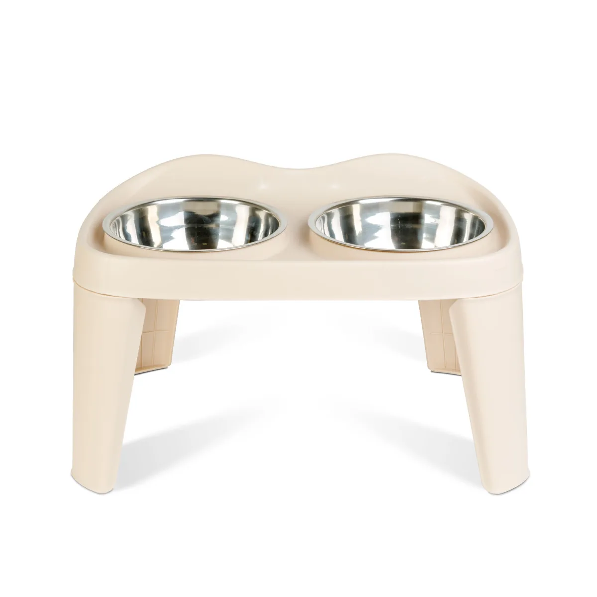 Set hranire inaltat pentru caini si pisici cu 2 boluri inox, suport antiderapant, M, alb
