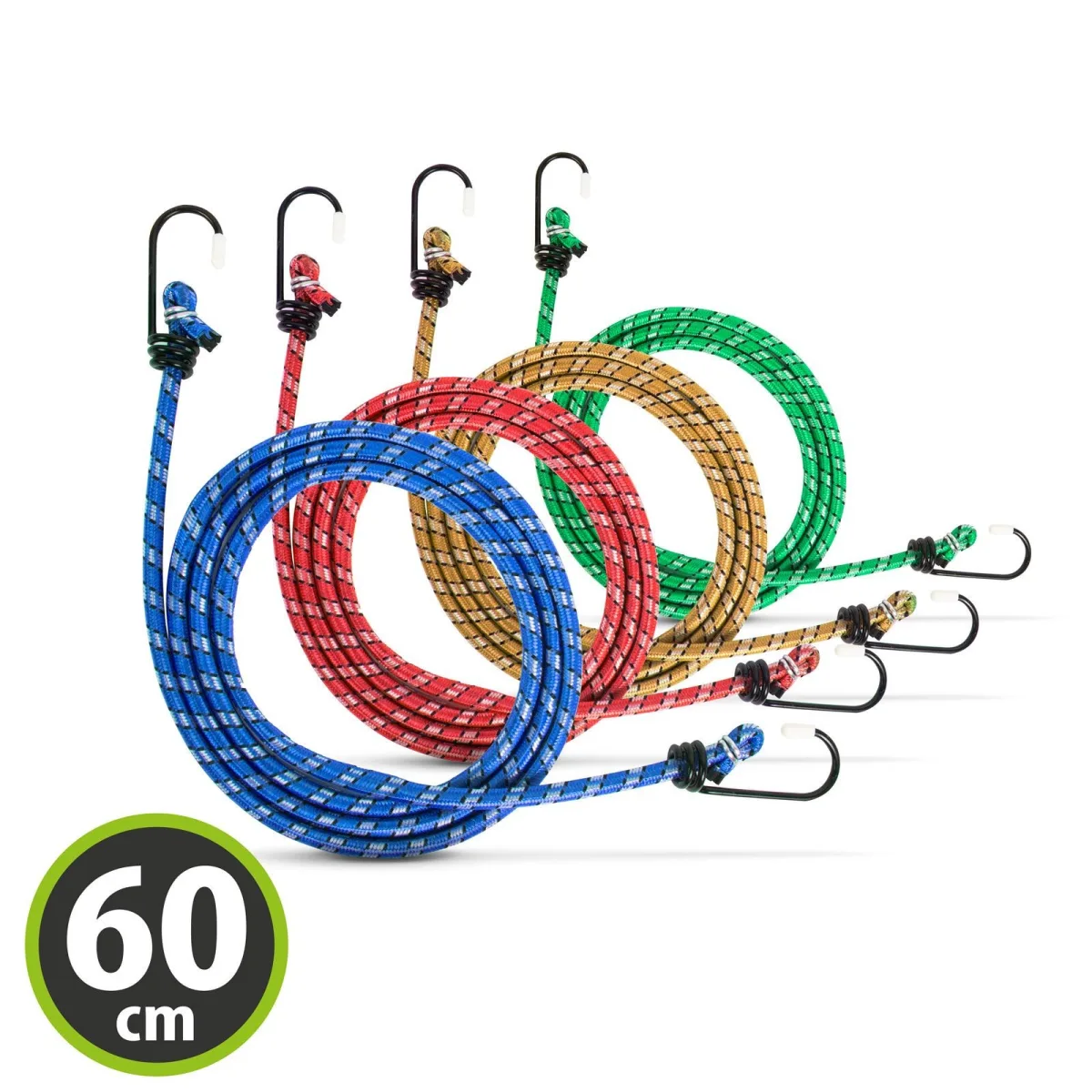 Set chingi elastice cu carlige metalice, 4x60 cm, 6 mm, fixare bagaje, 6 kg, multicolor