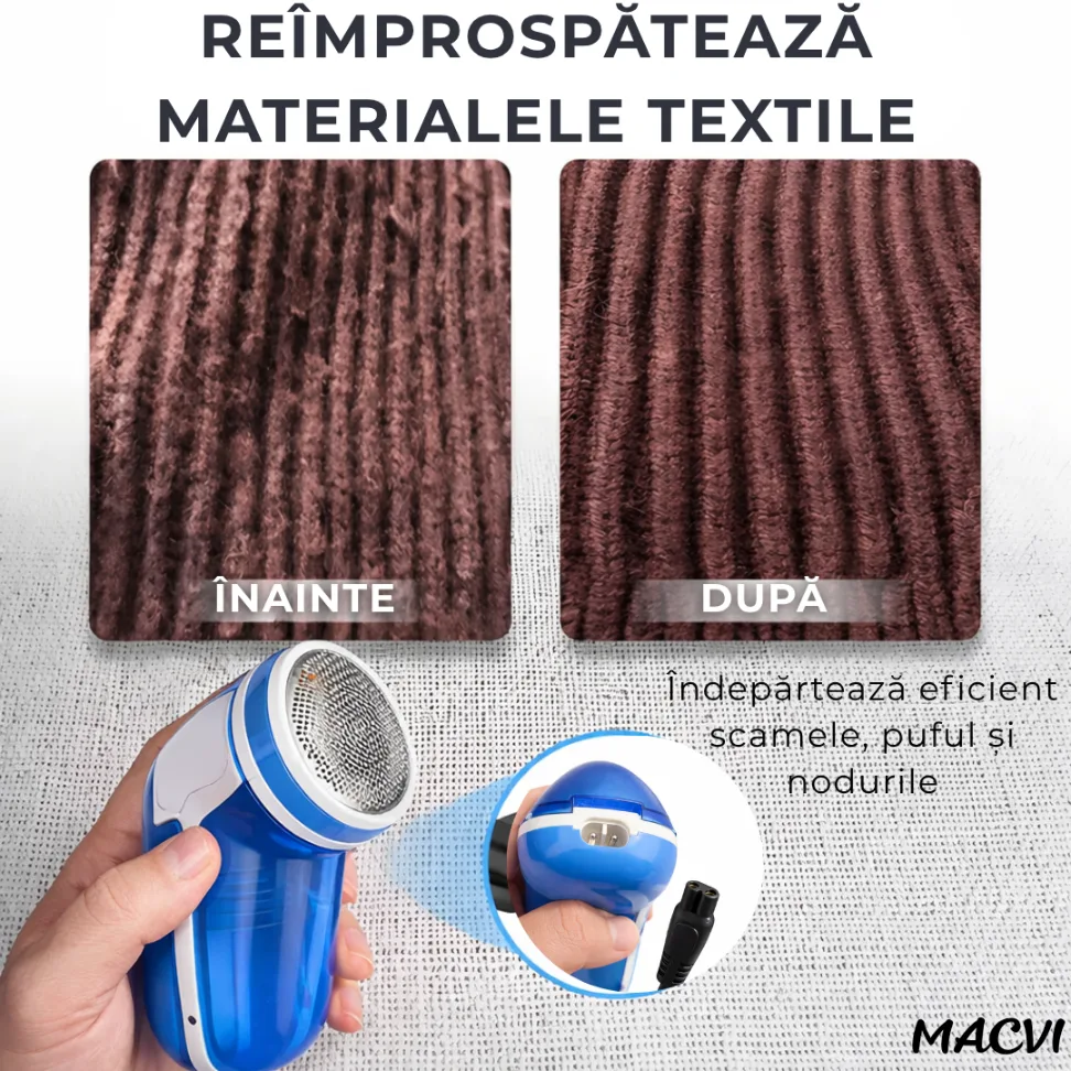 Aparat curatat scame MACVI, reincarcabil USB Type-C, motor 5W, portabil, alb - imagine 2