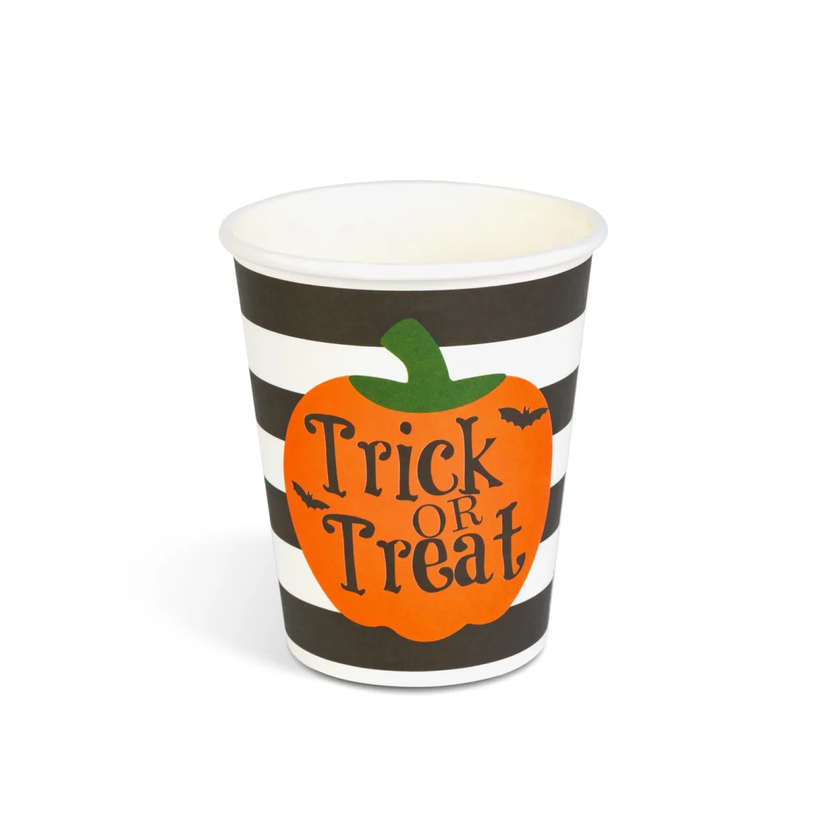 Set 8 pahare din hartie Halloween, model dovleac, Trick or Treat, 250 ml