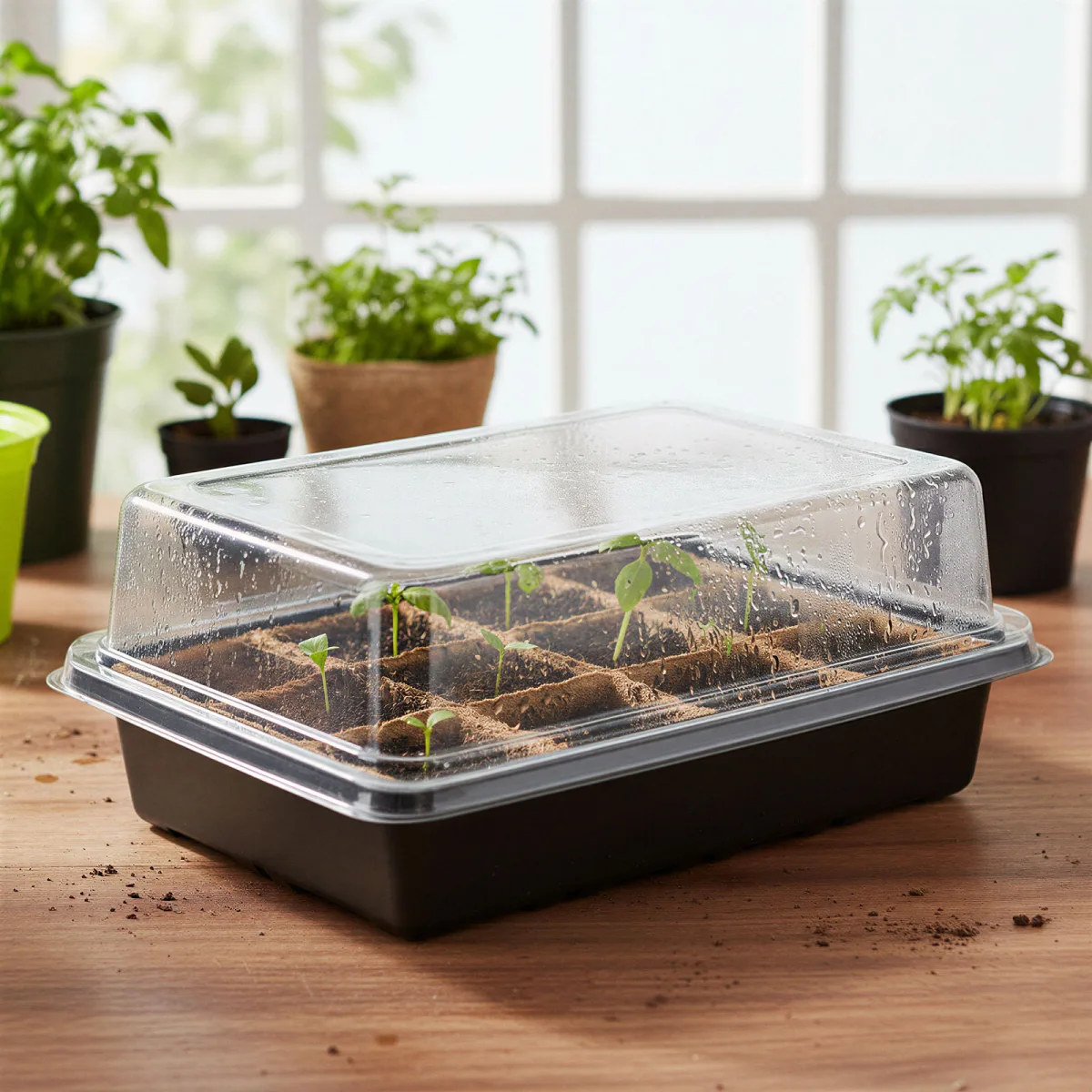 Tava rasaduri cu capac transparent, 12 celule, 20 x 15 x 10 cm, kit germinare seminte