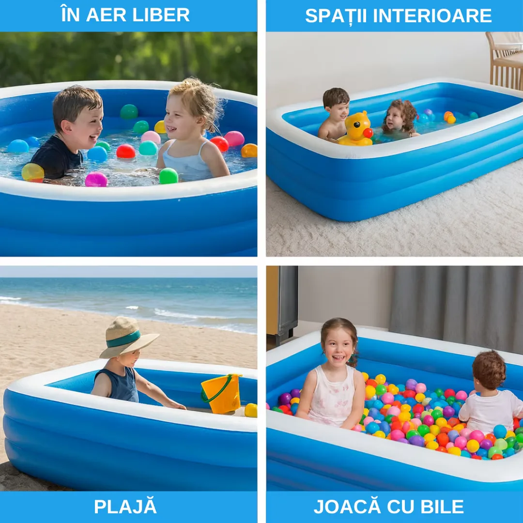 Piscina gonflabila Macvi® din PVC rezistent, 210×150×60 cm, 2-4 persoane, pereti grosi, design confortabil pentru gradina si curte - imagine 5