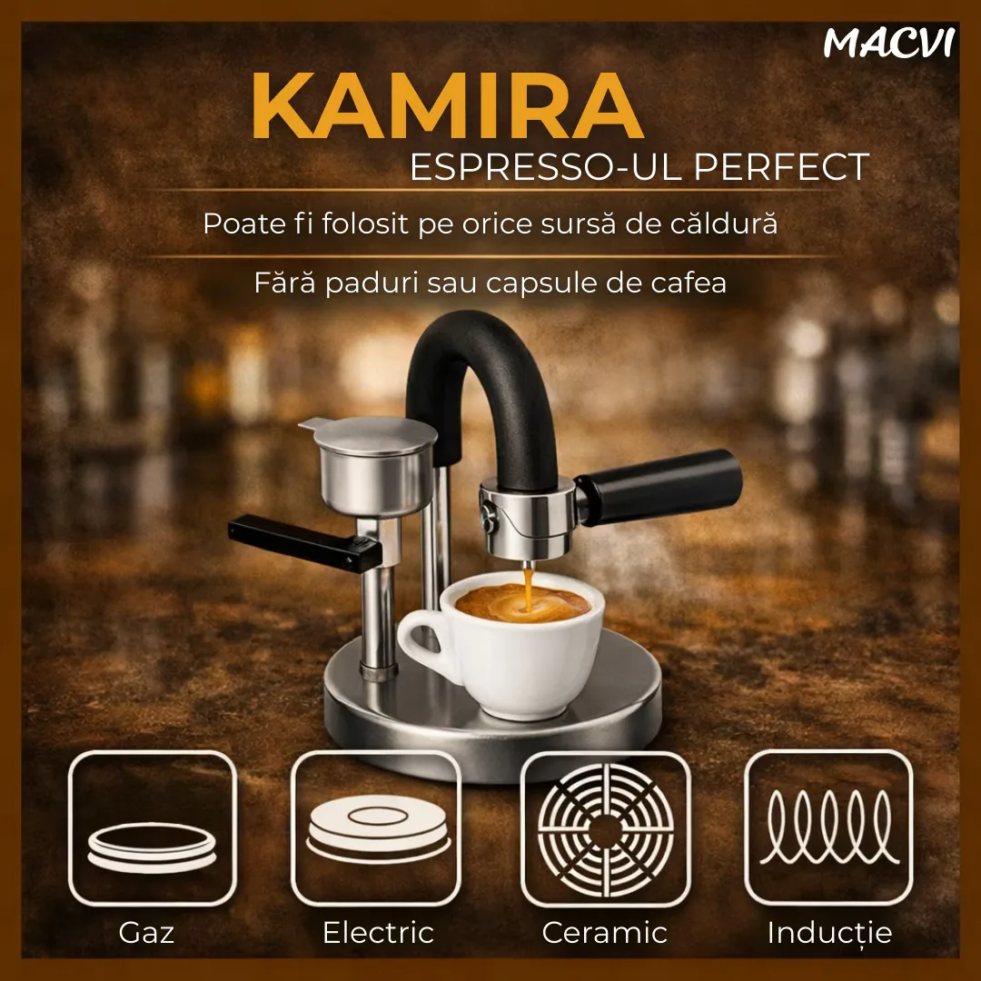 Espressor manual Kamira MACVI®, din inox 100%, presiune 4-5 bari, portabil, fara curent, filtru de inox pentru 1 ceasca cafea, compatibil aragaz si resou - imagine 5
