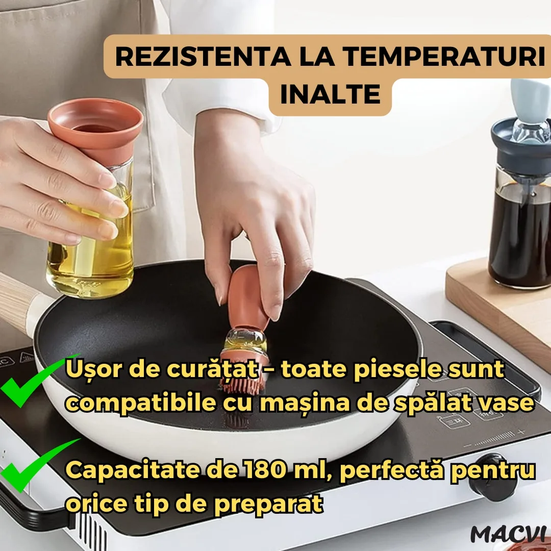 Sticla pentru ulei Macvi® cu pensula din silicon, scala precisa, rezistenta la caldura, usor de curatat, ideala pentru gatit, copt si grill, Multicolor - imagine 3