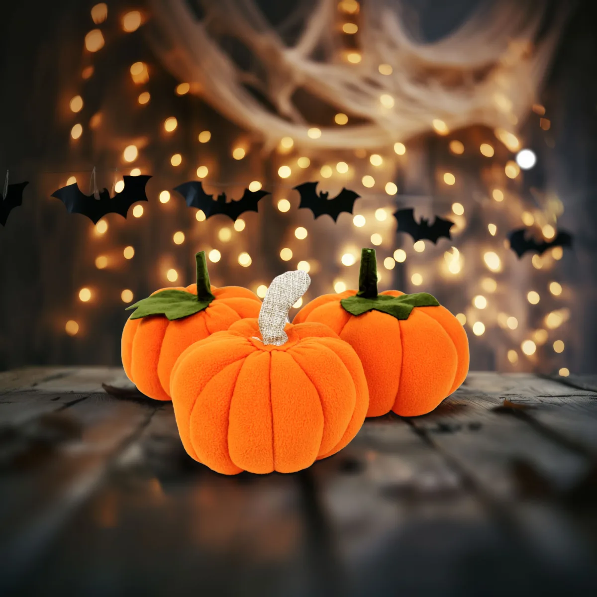 Decoratiune Halloween dovleac textil 13 x 13 x 14 cm, set 3 modele