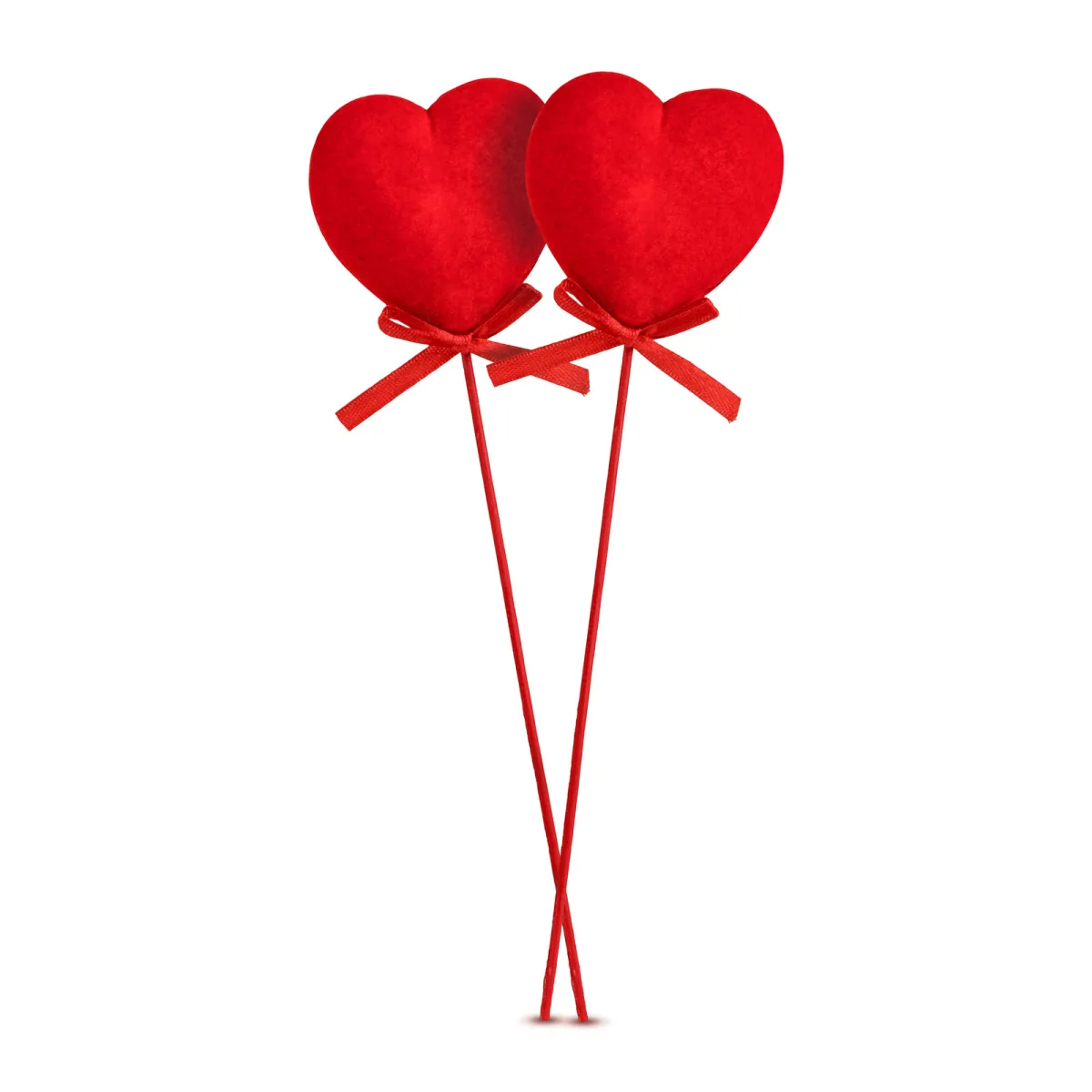Decor inimioare plus pe bat 2 buc, Valentine rosu, pentru buchete si cadouri romantice - imagine 2