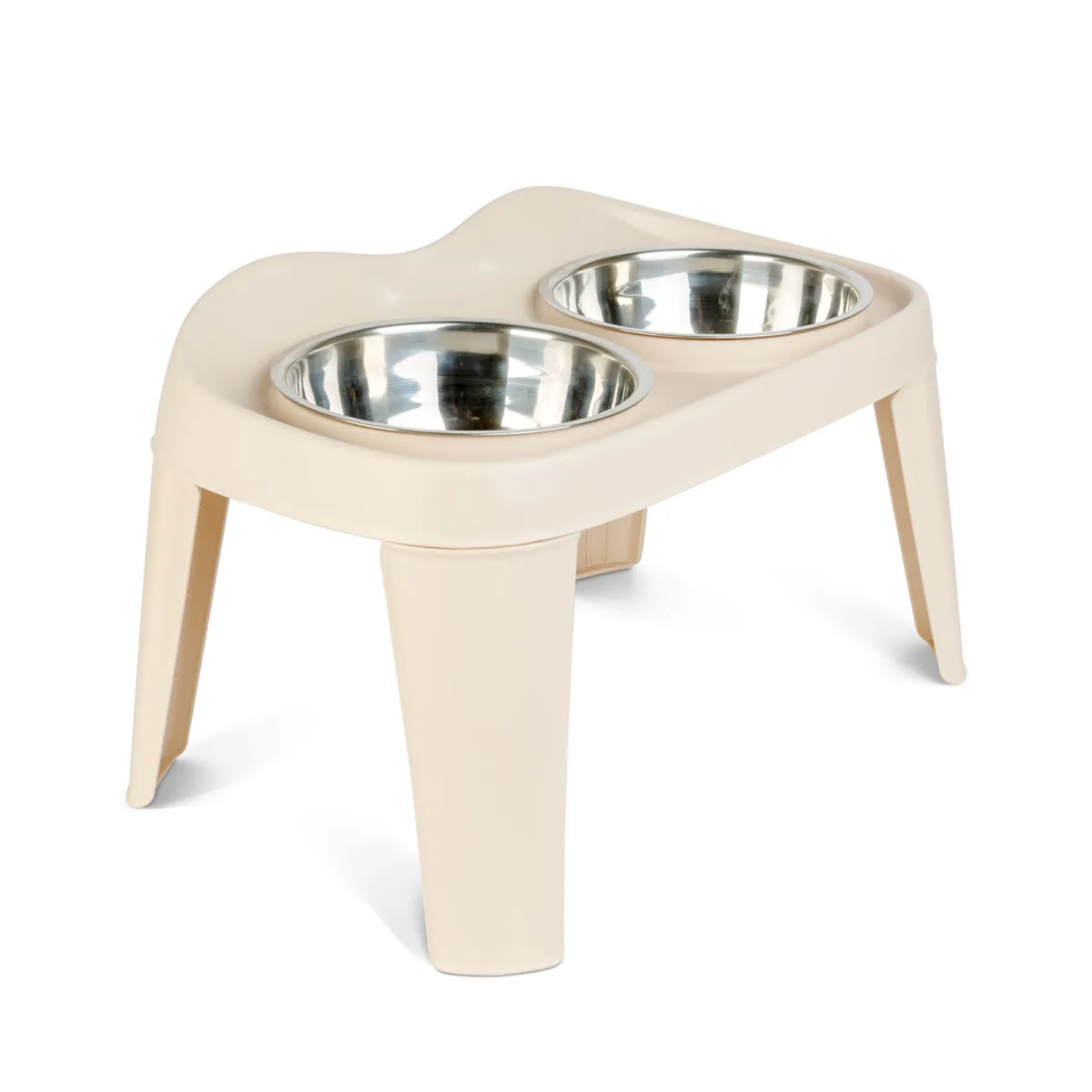 Set hranire inaltat pentru caini si pisici cu 2 boluri inox, suport antiderapant, M, alb - imagine 3