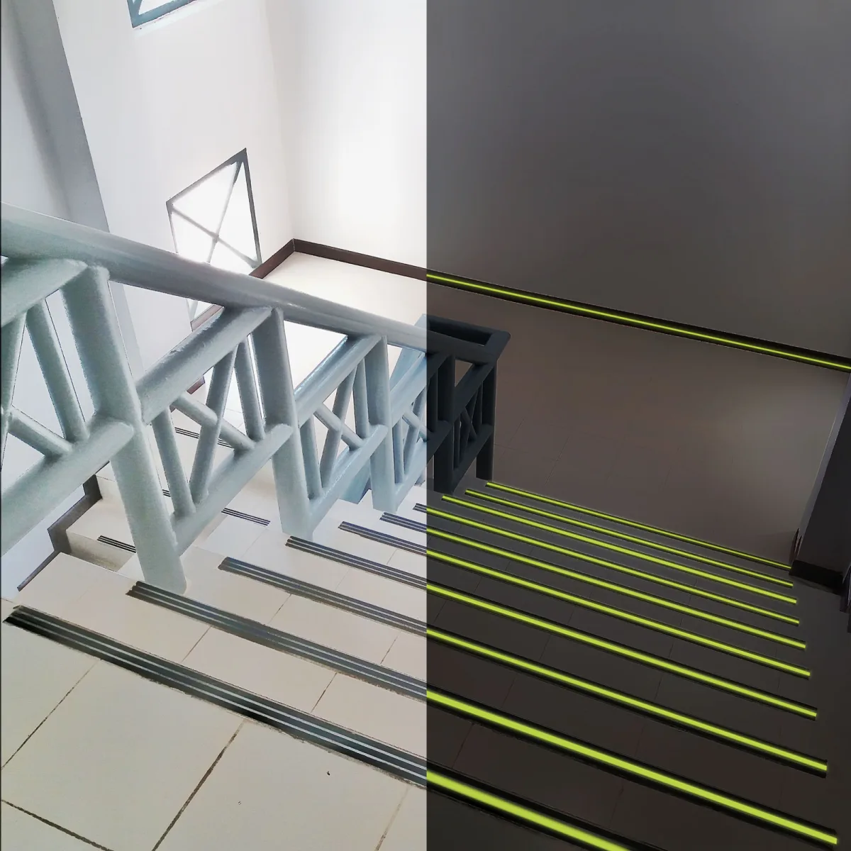 Banda adeziva antiderapanta fosforescent negru 5 m x 50 mm, banda siguranta trepte si rampe, vizibila in intuneric