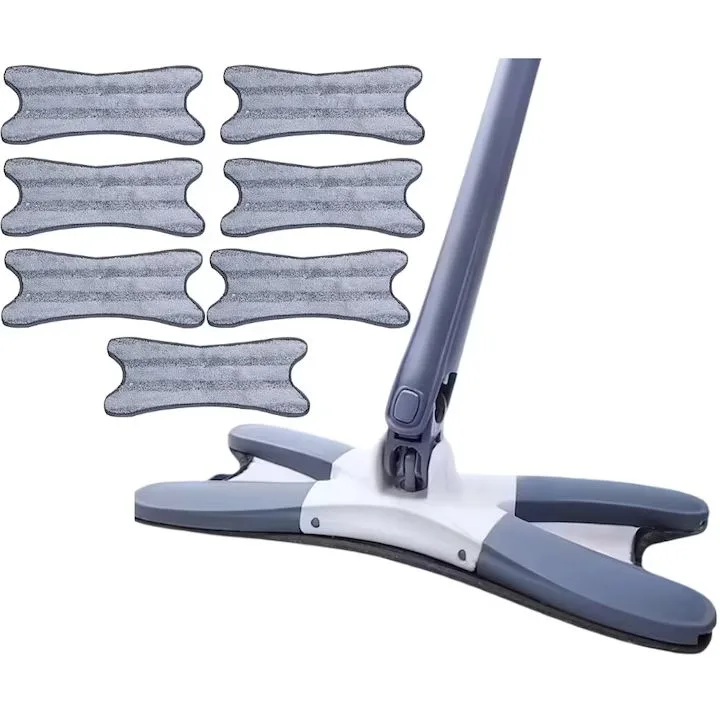 Mop Dreptunghiular Macvi® cu Stoarcere Integrata 7 Laveta Reutilizabile Microfibra, Cap Plat, Curatare Usoara Podele, Albastru