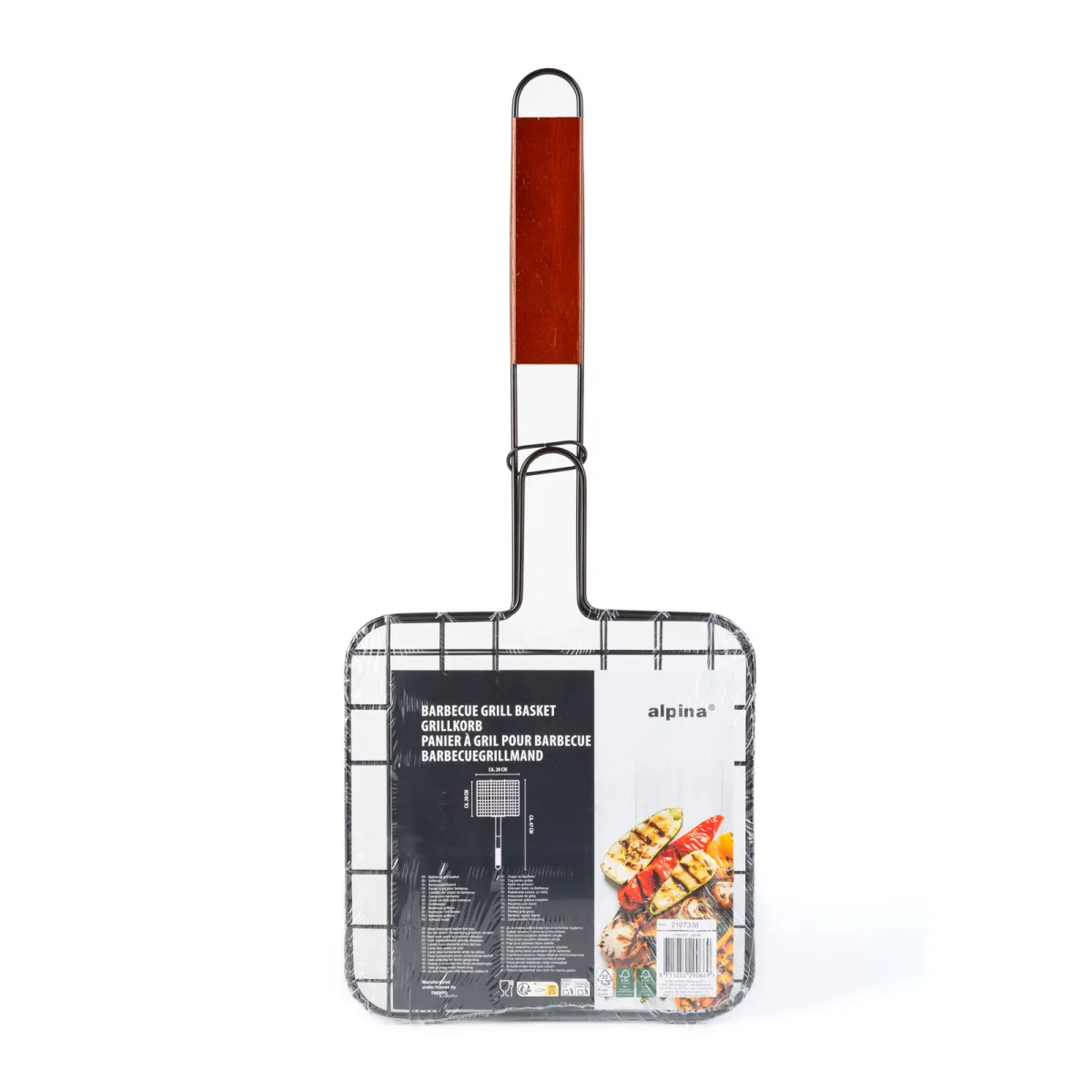 Gratar tip plasa antiaderent pentru carne si legume cu maner din lemn, 47,5 x 20 cm, BBQ