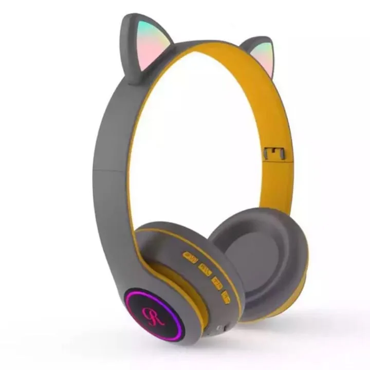 Casti Macvi® Wireless Pliabile cu Urechi de Pisica, Bluetooth 5.0, HiFi, Bass Stereo, LED, Gri - imagine 2