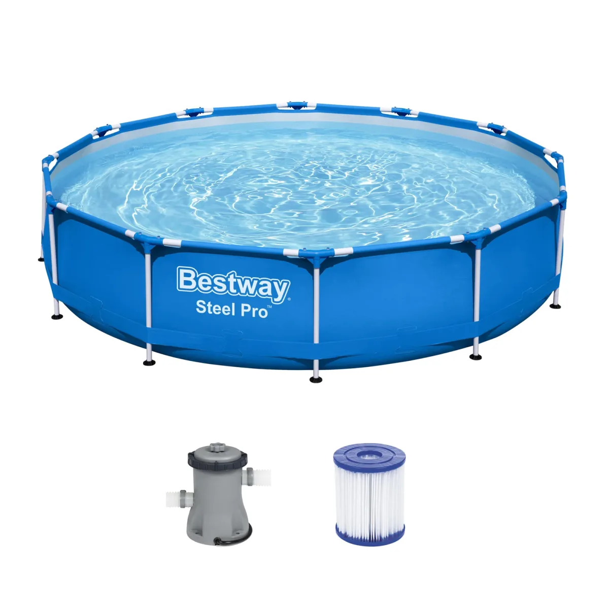 Piscina cadru metalic cu pompa filtrare 366 x 76 cm 6473 L albastra, piscina gradina rezistenta PVC - imagine 2