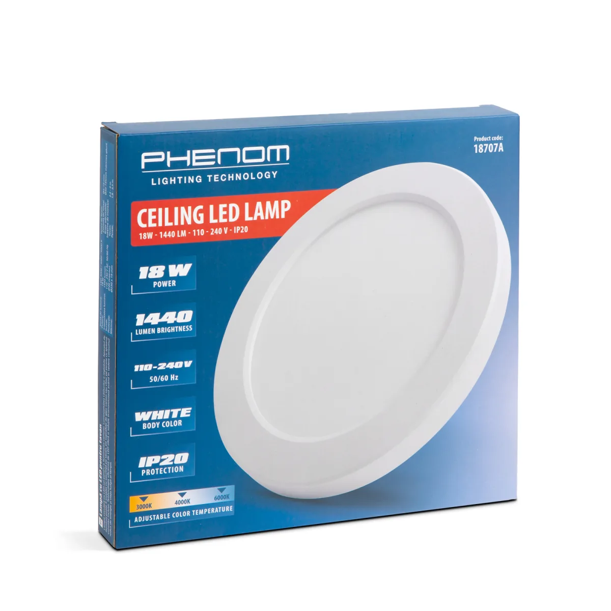 Lampa LED tavan 18W, 1440 lm, lumina reglabila 3000 4000 6000K, rotunda, montaj plafon perete IP20 - imagine 6