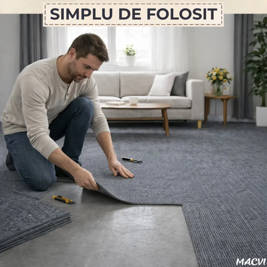 Mocheta scari Macvi® dale autoadezive 60x60 cm, 1 buc. mocheta textila, ajustabila, montaj rapid fara unelte, curatare usoara, potrivita pentru scari, camera copiilor, dressing, aplicare rapida - imagine 2
