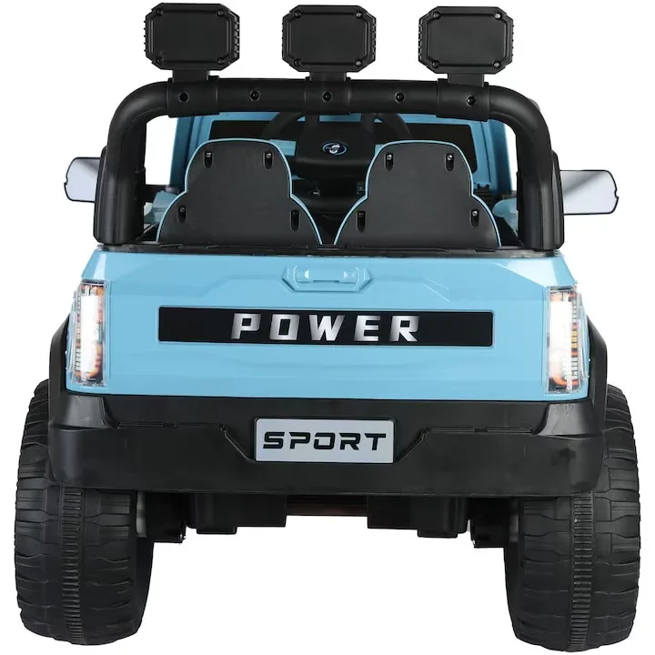 Masina Electrica 4x4 Macvi® pentru Copii 12V 7Ah EVA Lumini LED Scaun Piele Albastru - imagine 2