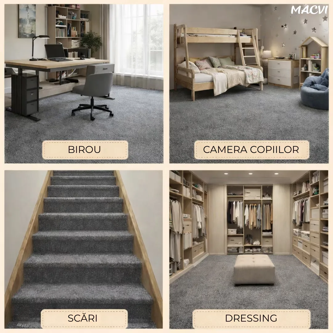 Mocheta scari Macvi® dale autoadezive 60x60 cm, 1 buc. mocheta textila, ajustabila, montaj rapid fara unelte, curatare usoara, potrivita pentru scari, camera copiilor, dressing, aplicare rapida - imagine 5