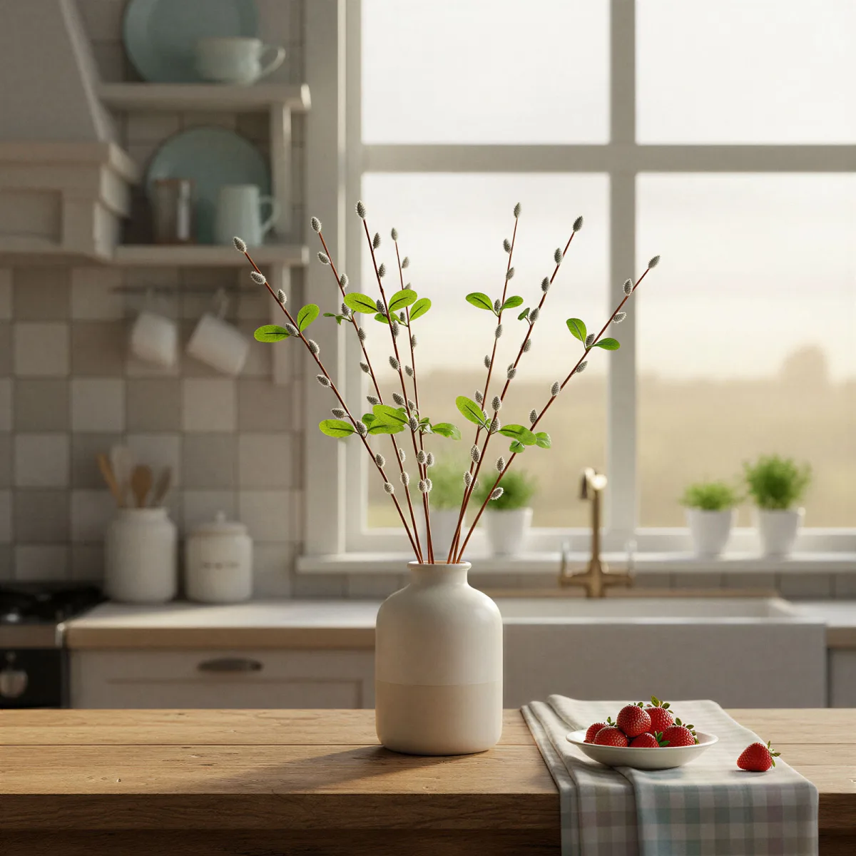 Crenguta Decorativa Salcie Artificiala, 58 cm, Decor Primavara si Paste - imagine 3