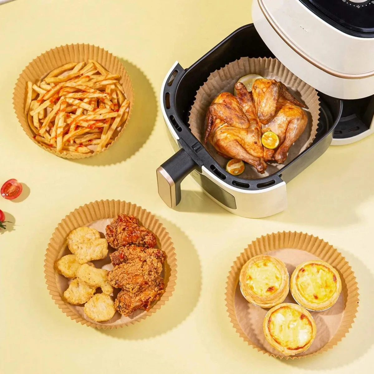 Hartie de copt air fryer rotunda 23 cm, 50 buc, antiaderenta, rezistenta 220°C - imagine 6