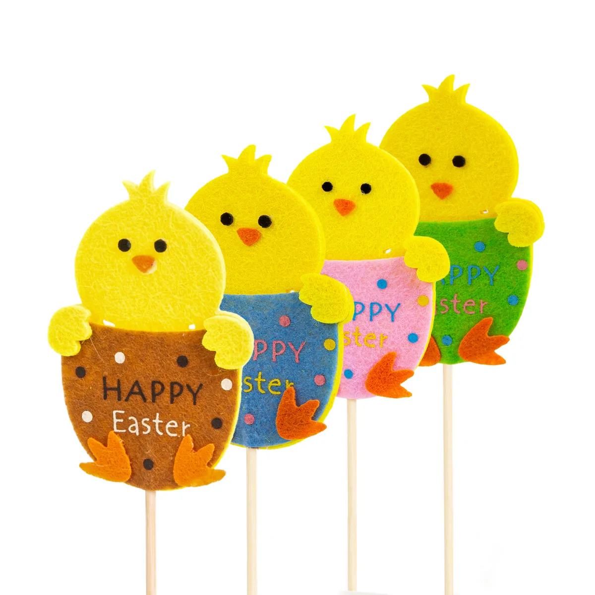 Decor Paste pui pe bat, decoratiune Paste pentru ghiveci si gradina, figurina pui 9 cm - imagine 2