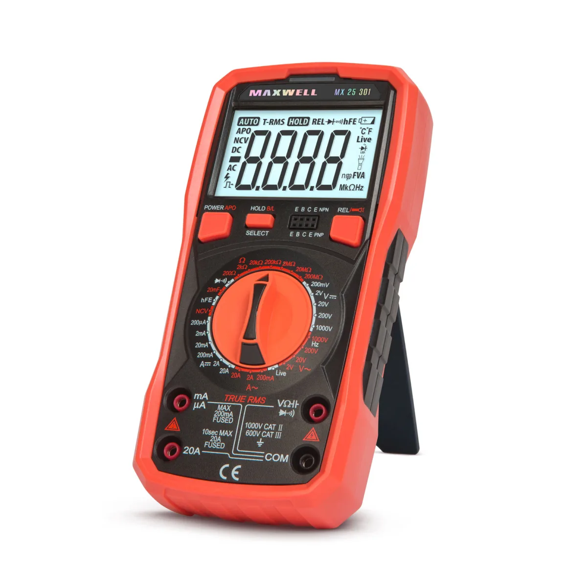 Multimetru digital True RMS 1000V, 20A, capacitate, NCV, test diode, tranzistor, continuitate