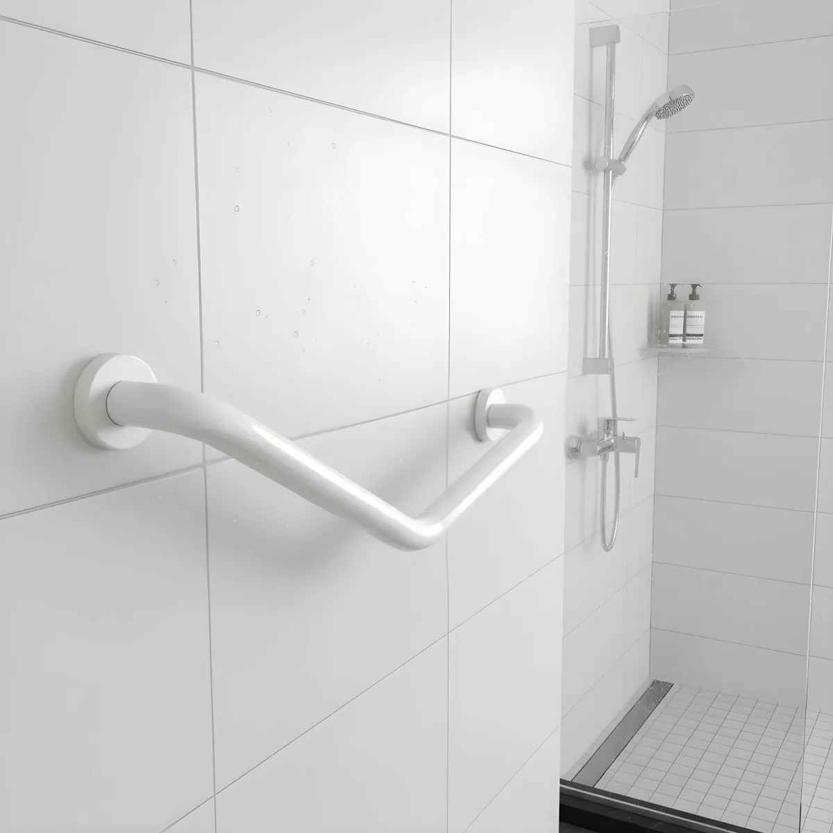 Maner siguranta baie inox 45 grade, bara sprijin cada si dus, suport perete 25+25 cm - imagine 2