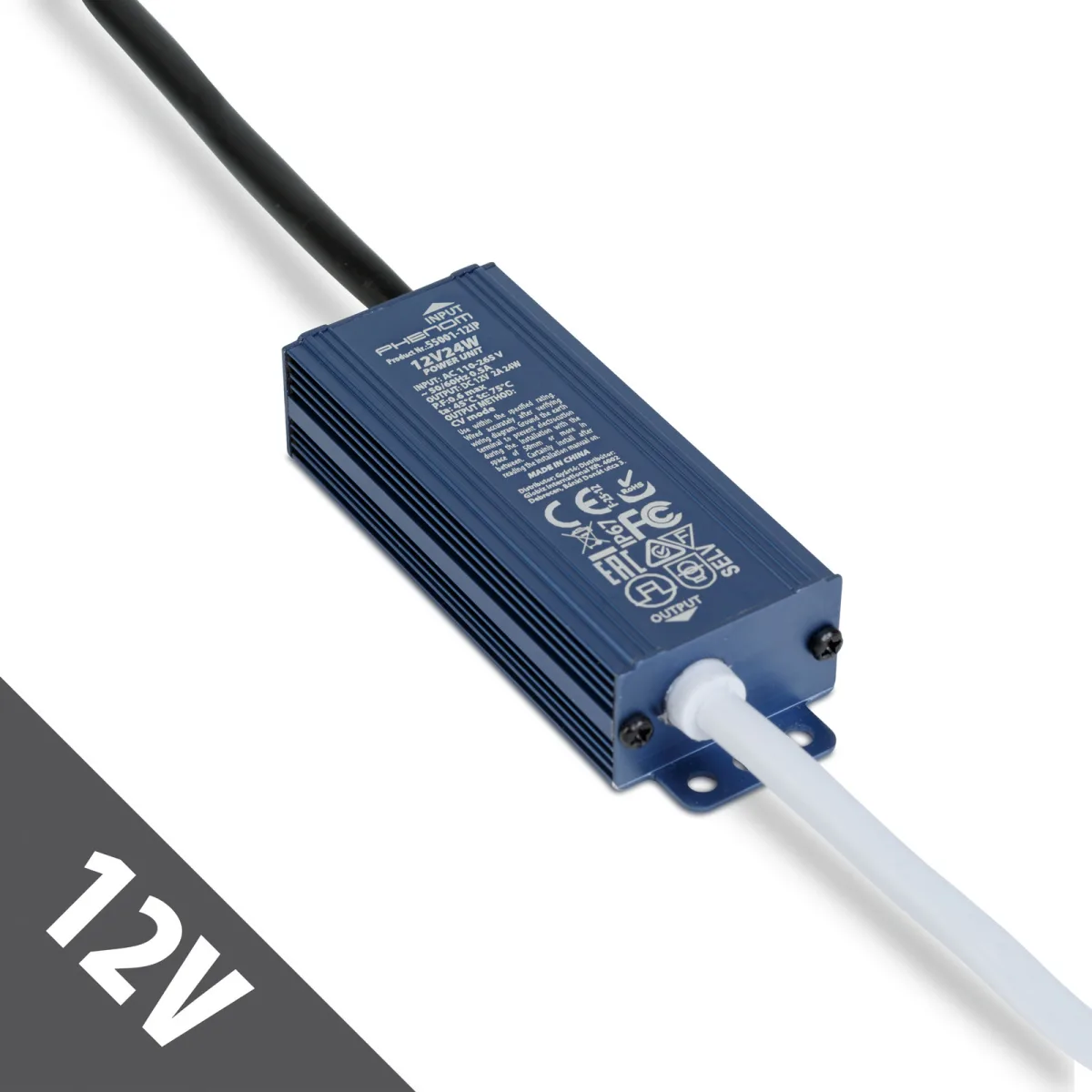 Sursa alimentare stabilizata 12V DC 24W 2A IP67 gri, transformator LED impermeabil pentru exterior si interior, adaptor banda LED camere senzori