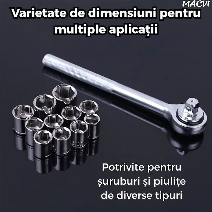 Trusa scule Macvi® 40 piese din otel Cr-V cu clichet capete tubulare metrice si SAE adaptor si prelungitor incluse - imagine 5
