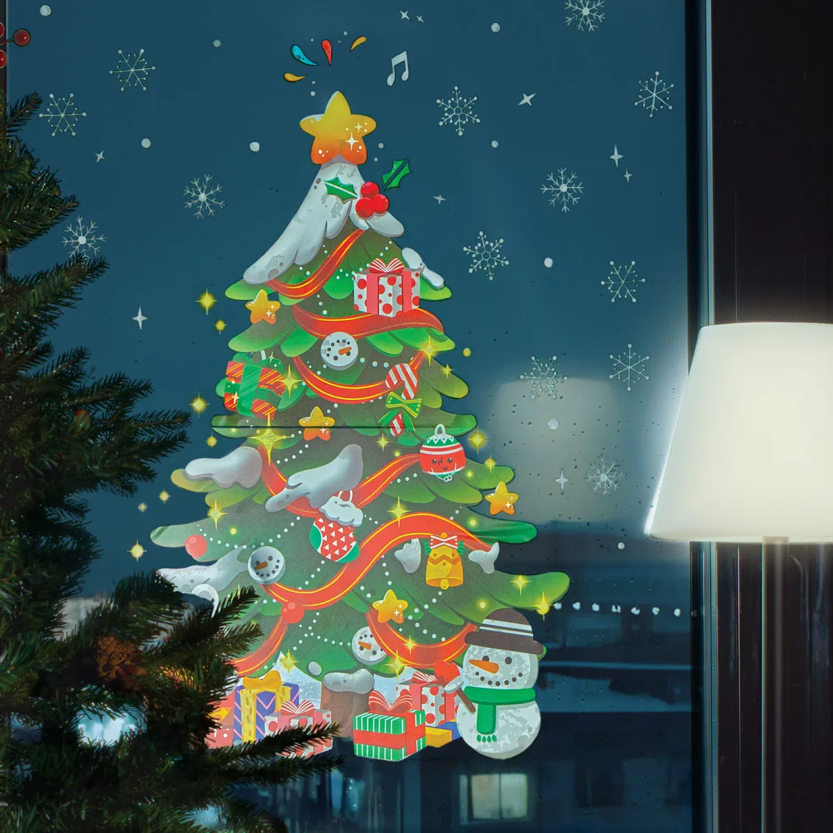 Sticker Craciun brad 62 x 70 cm, autocolant perete usa geam, decor festiv PVC