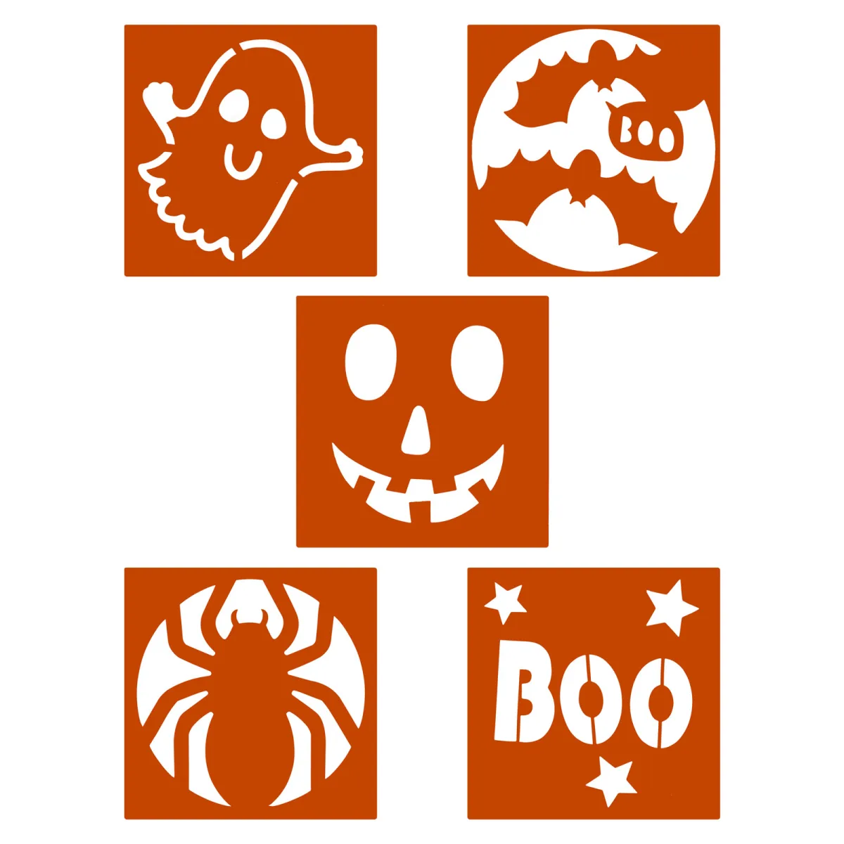 Set sabloane Halloween 5 buc, sabloane desen dovleac/paianjen/fantoma/liliac BOO