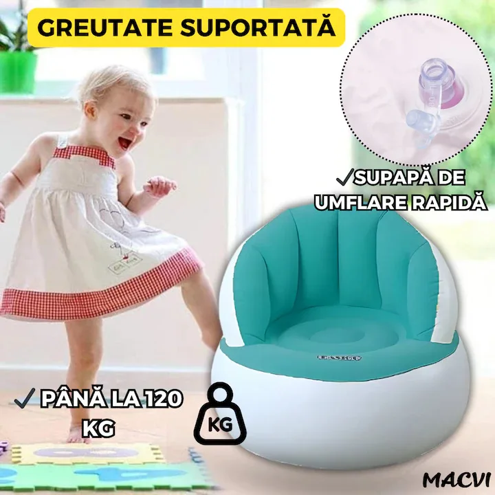 Scaun gonflabil confortabil cu pompa inclusa, design modern, dimensiuni 85x70 cm, ideal pentru interior si exterior, Turcoaz - imagine 3