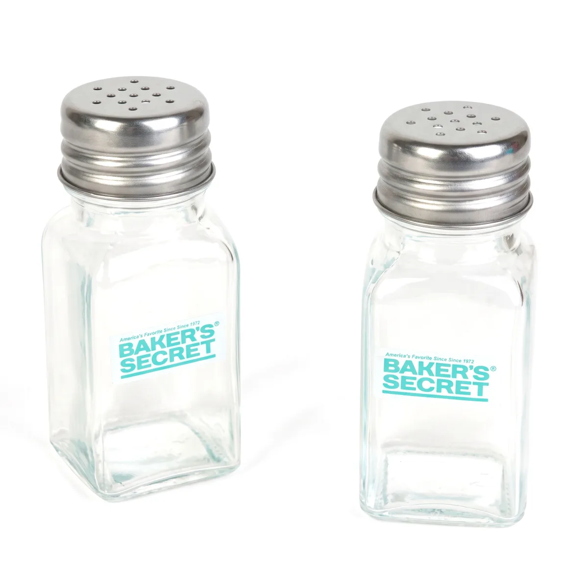 Set solnita si pipernita Baker's Secret, 2 recipiente din sticla, capace inox, 10,3 cm