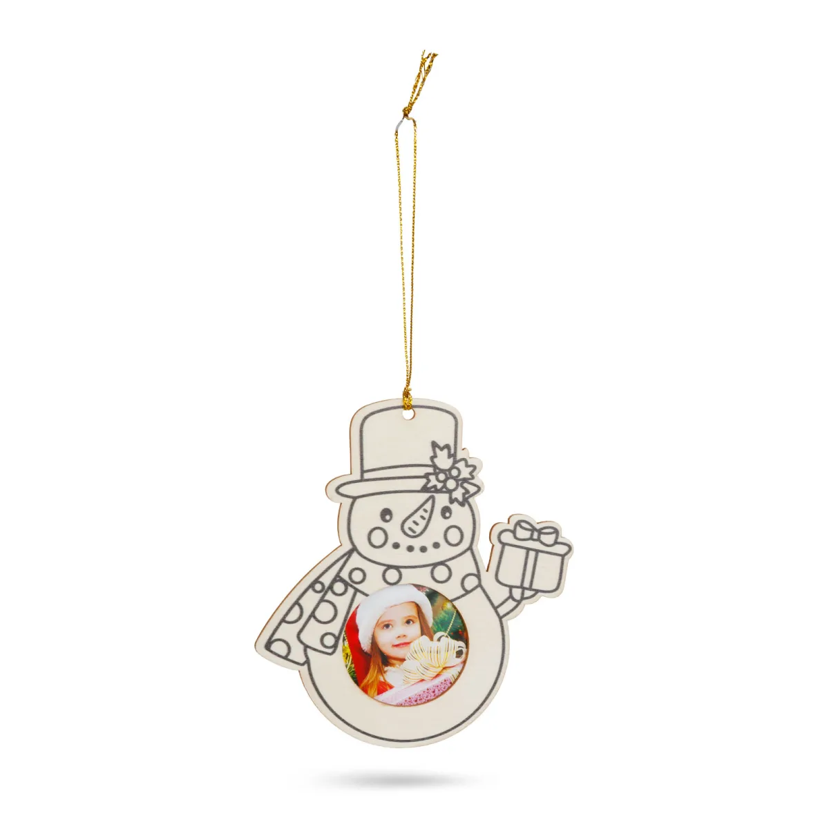 Rama foto decorativa de Craciun Om de Zapada, lemn pictabil, suspendabila, 13 cm - imagine 3