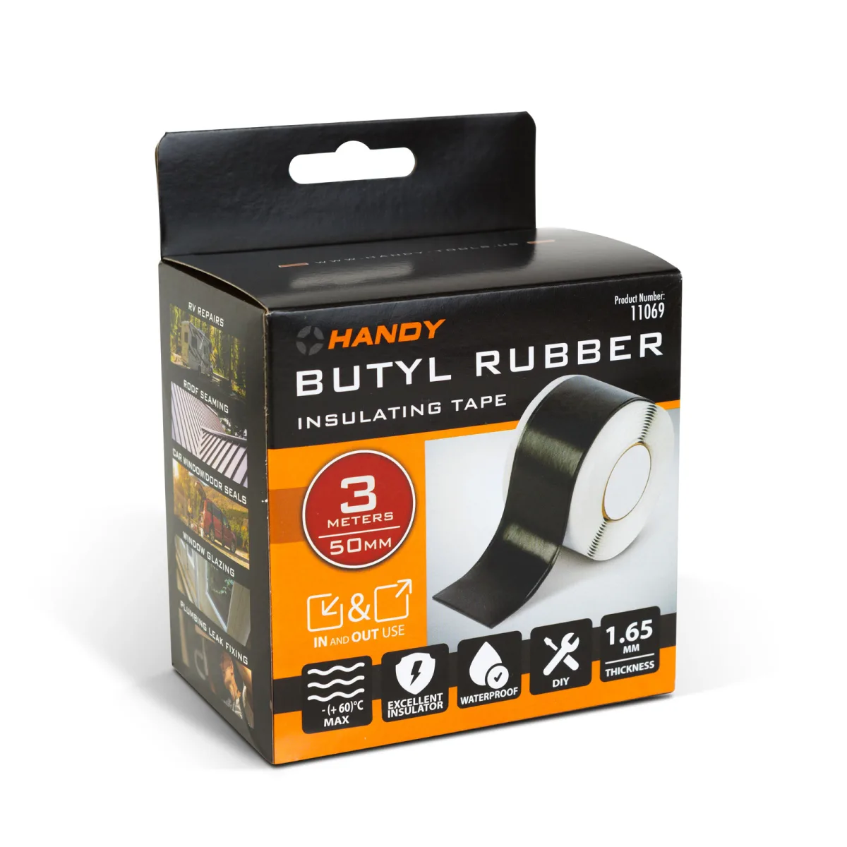 Banda izolatoare butilica autolipitoare 3 m x 50 mm x 1.65 mm, banda etansare cabluri si conducte, impermeabila, negru - imagine 4