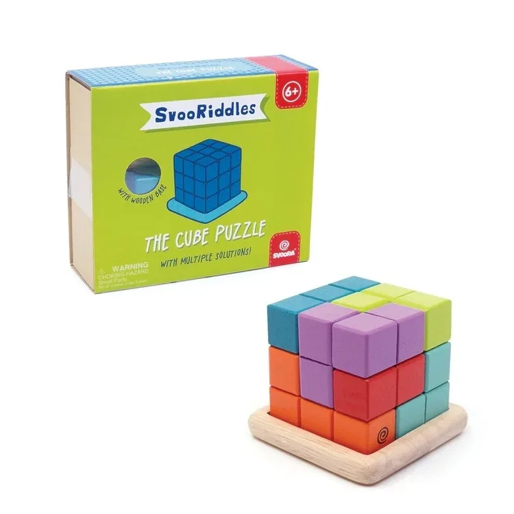 Puzzle cub 3D colorat din lemn, Svoora