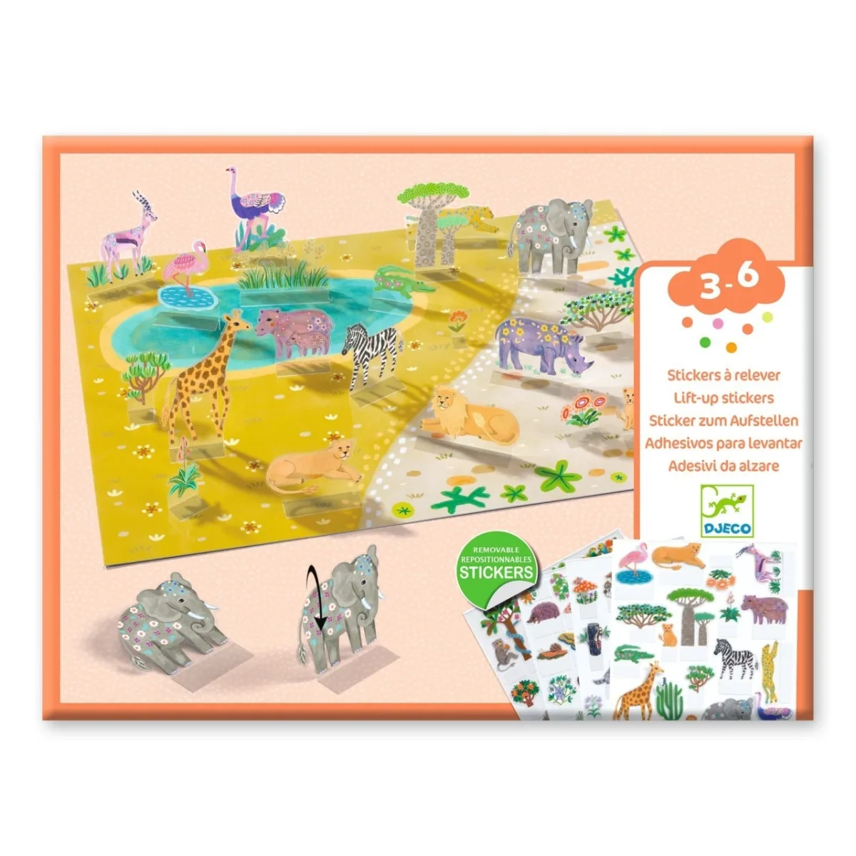 Set creativ de stickere reutilizabile Animale, Djeco