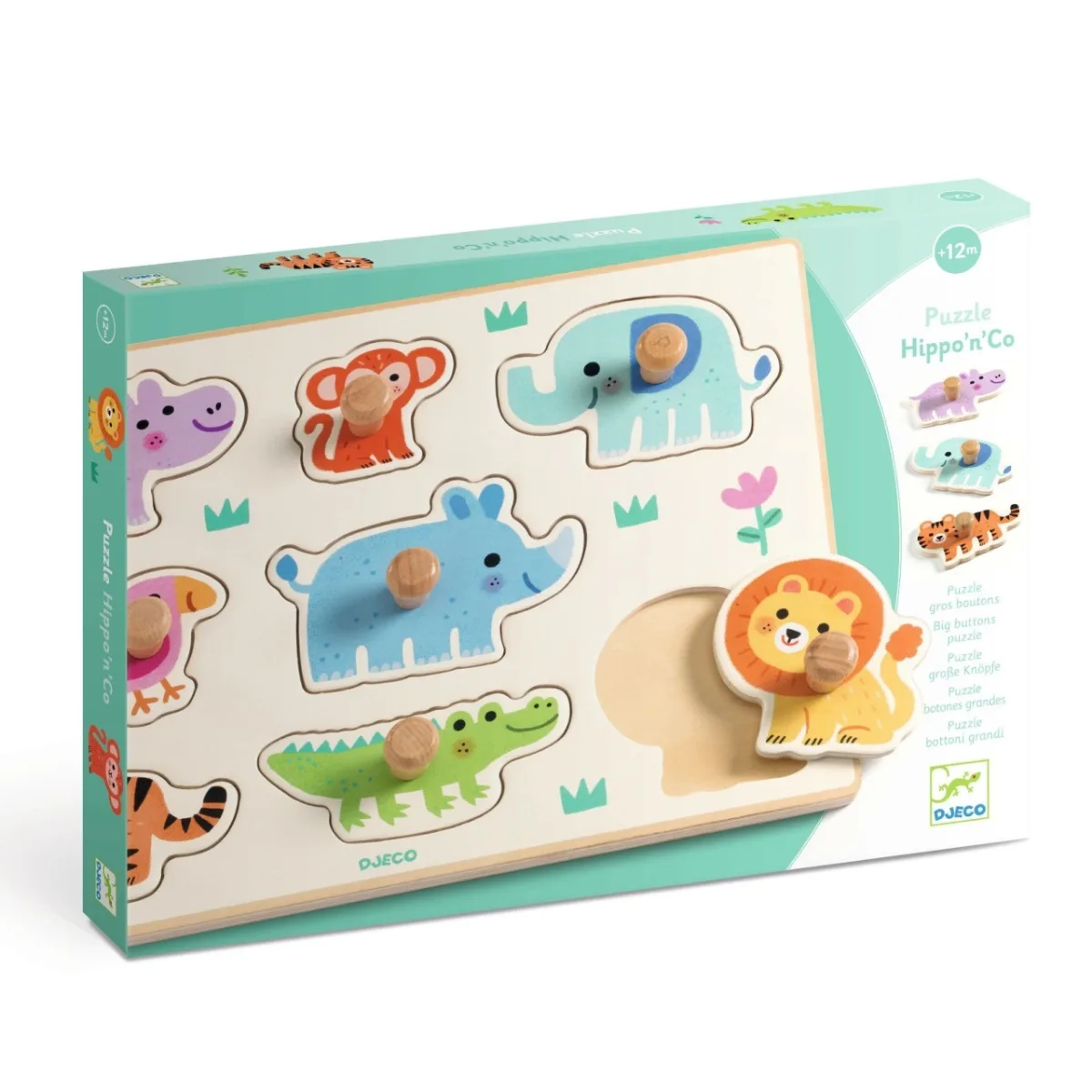 Puzzle din lemn cu animale salbatice, Djeco