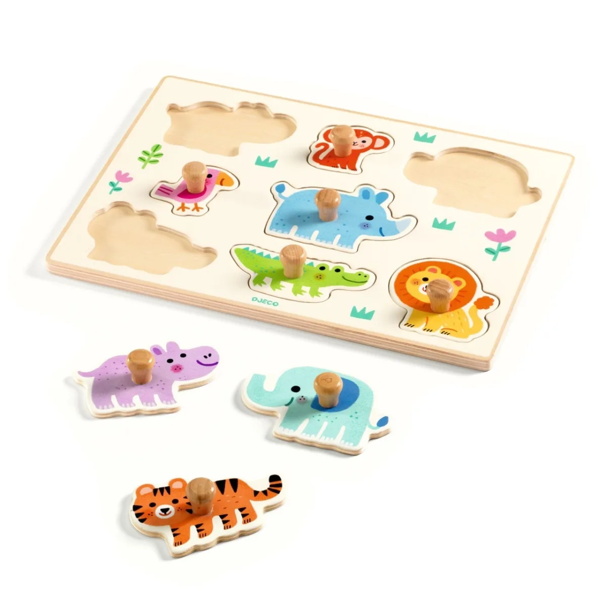 Puzzle din lemn cu animale salbatice, Djeco - imagine 2