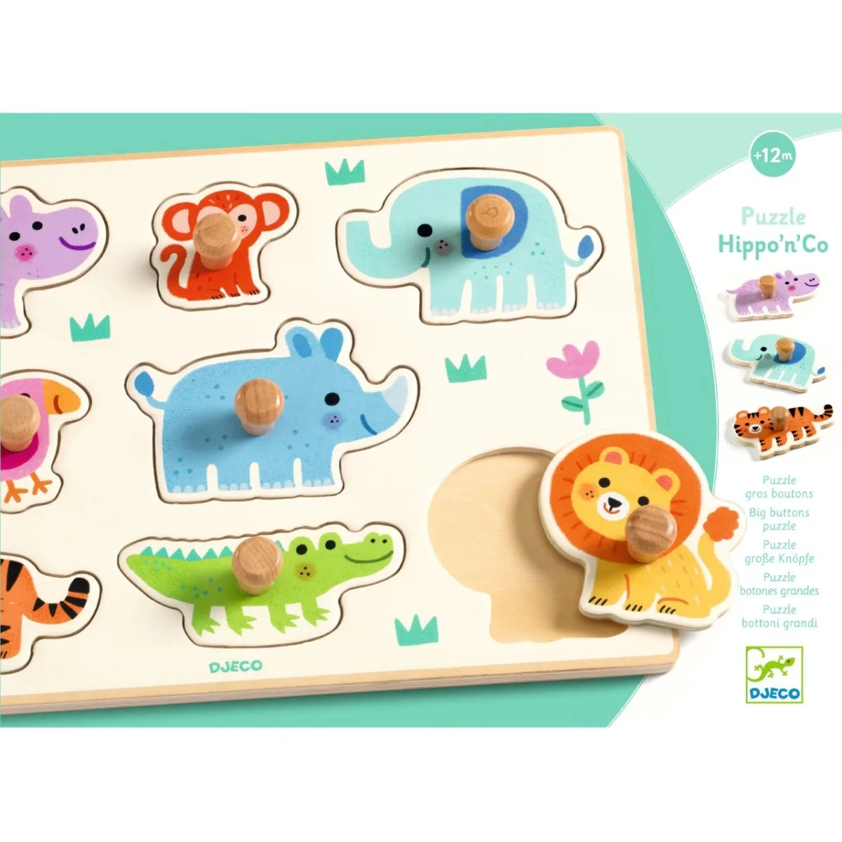 Puzzle din lemn cu animale salbatice, Djeco - imagine 4