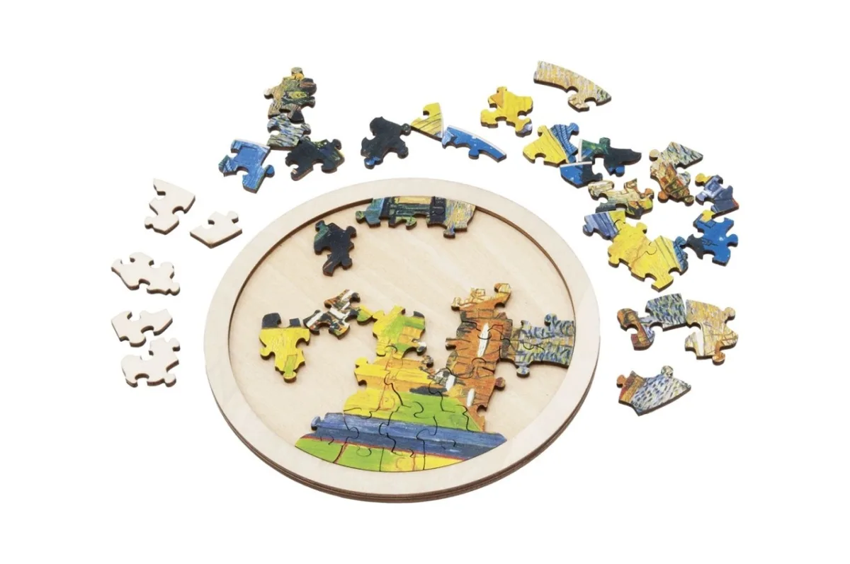 Puzzle arta rotund din lemn Cafe de Nuit, Fridolin - imagine 2
